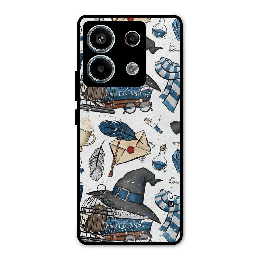 Blue Feather Hat Design Metal Back Case for Redmi Note 13 Pro 5G
