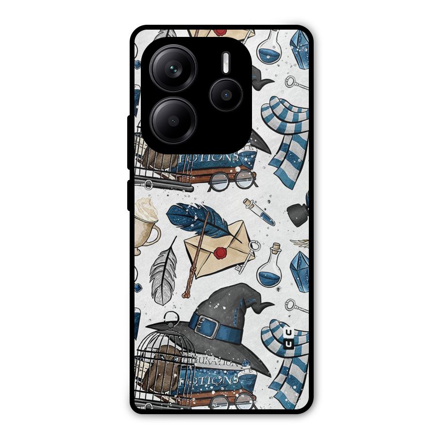 Blue Feather Hat Design Metal Back Case for Redmi Note 14 5G