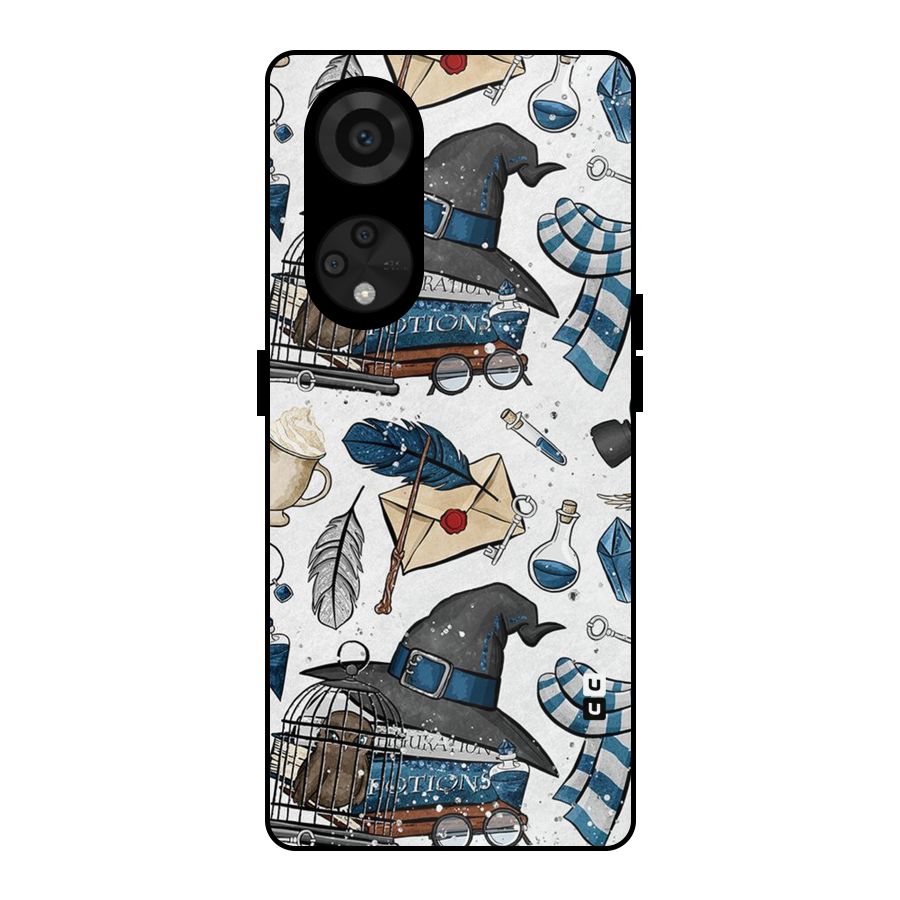 Blue Feather Hat Design Metal Back Case for Reno8 T 5G