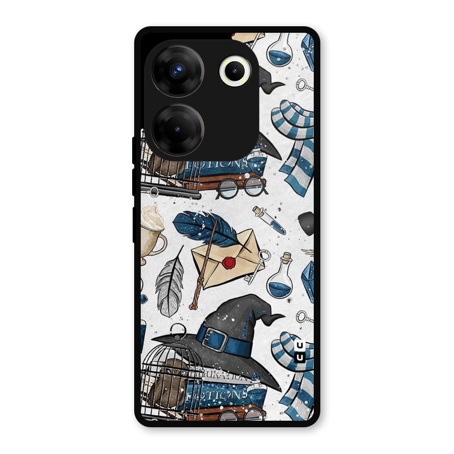 Blue Feather Hat Design Metal Back Case for Tecno Camon 20 Pro