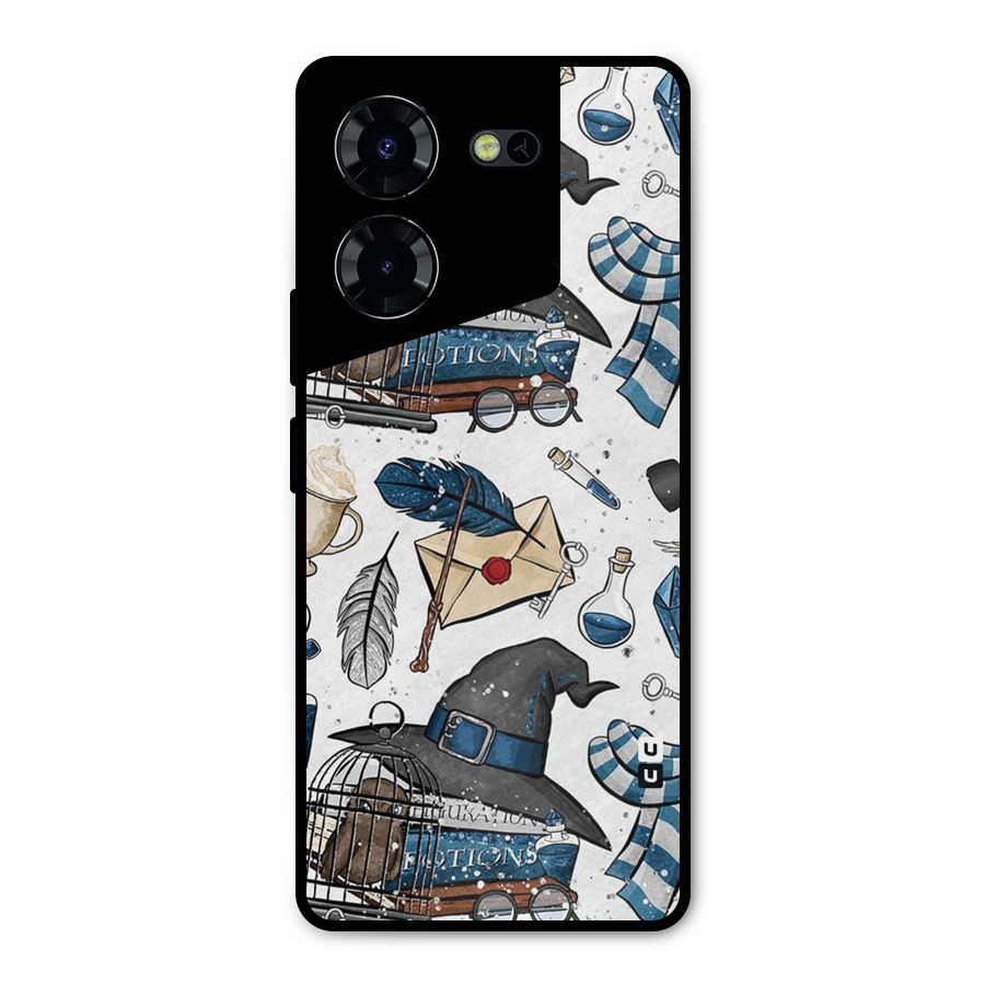 Blue Feather Hat Design Metal Back Case for Tecno Pova 5 Pro 5G