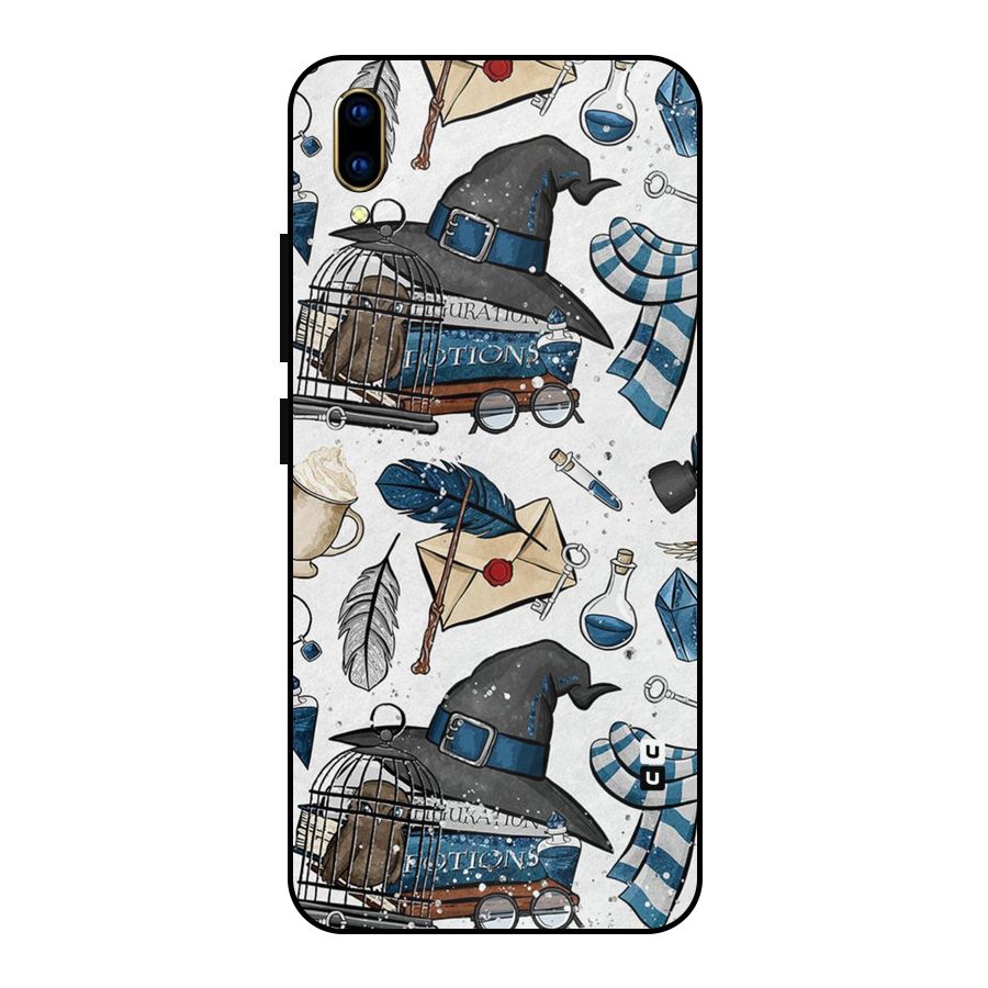 Blue Feather Hat Design Metal Back Case for Vivo V11 Pro