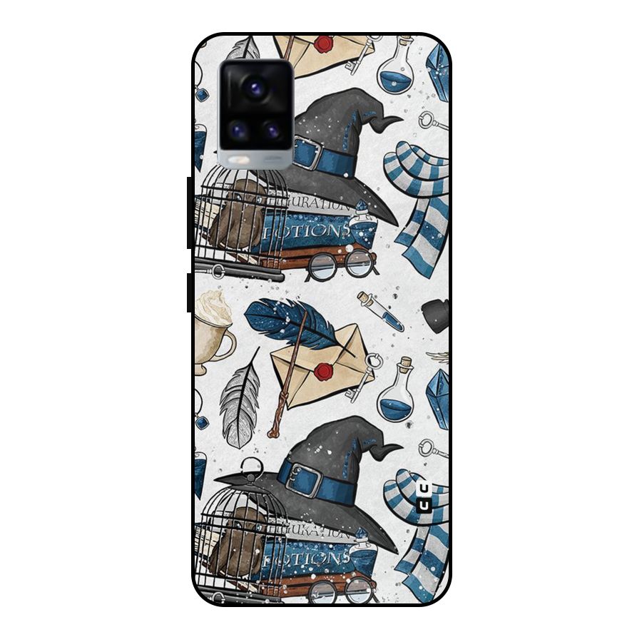Blue Feather Hat Design Metal Back Case for Vivo V20 2021