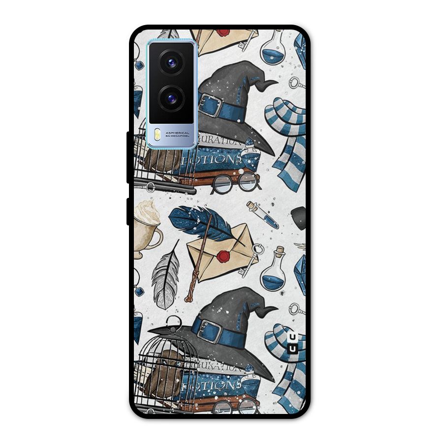Blue Feather Hat Design Metal Back Case for Vivo V21e 5G