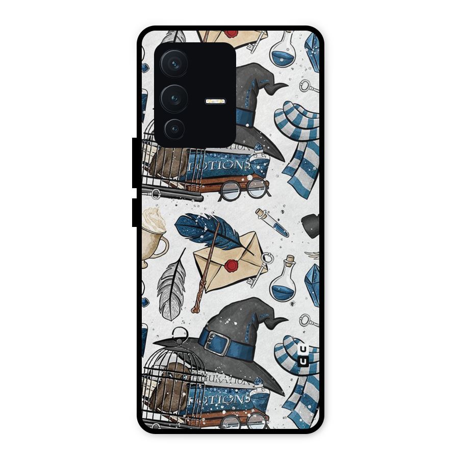 Blue Feather Hat Design Metal Back Case for Vivo V23 5G