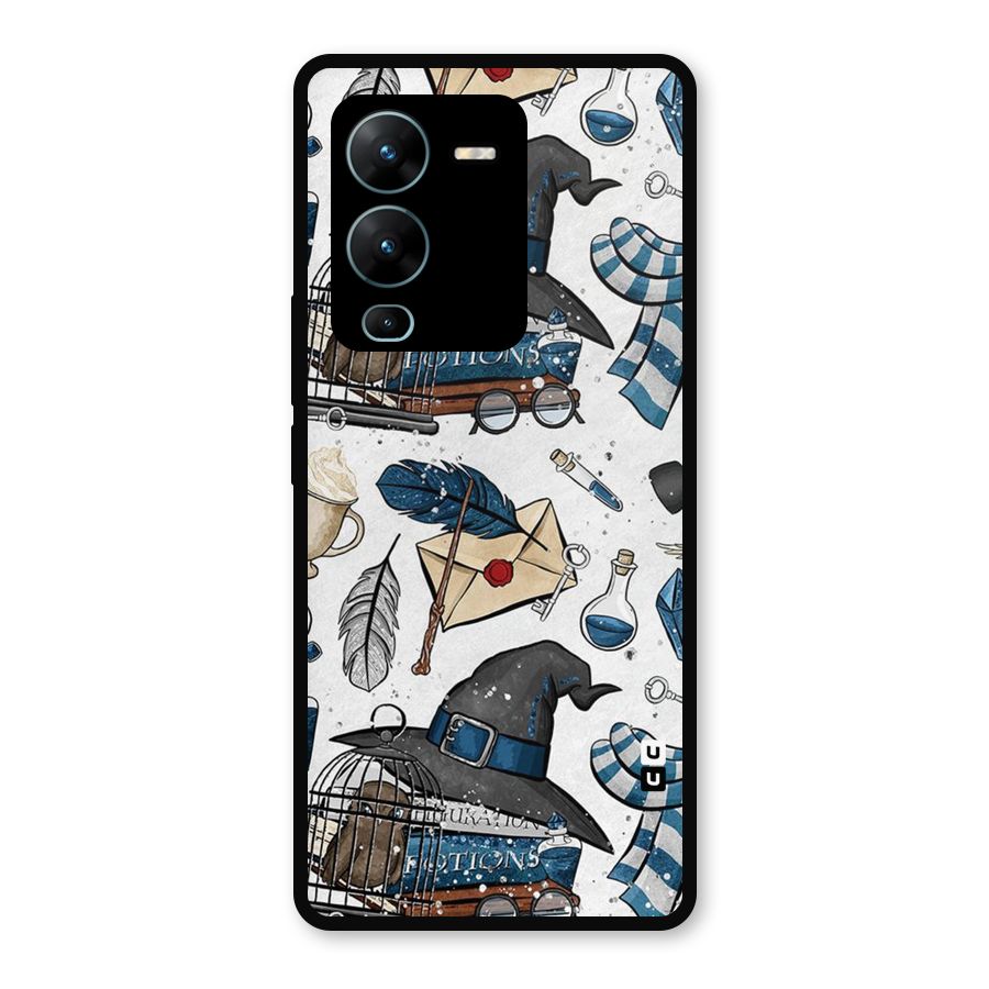 Blue Feather Hat Design Metal Back Case for Vivo V25 Pro