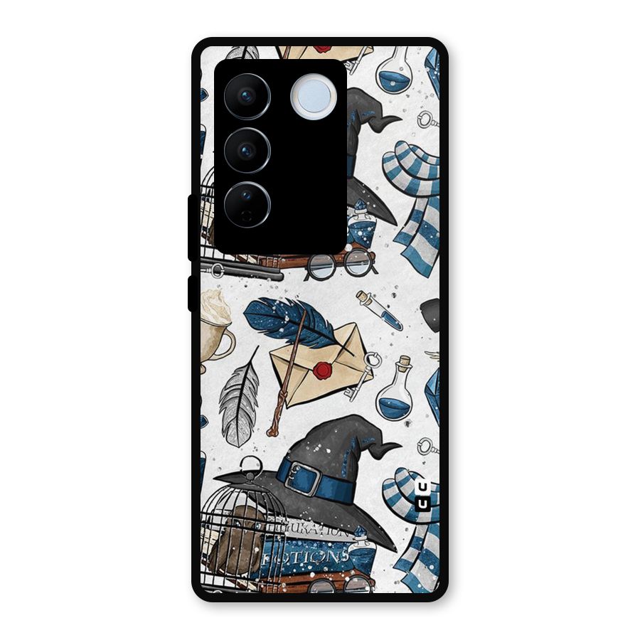 Blue Feather Hat Design Metal Back Case for Vivo V27