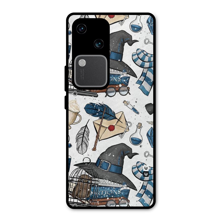 Blue Feather Hat Design Metal Back Case for Vivo V30 Pro