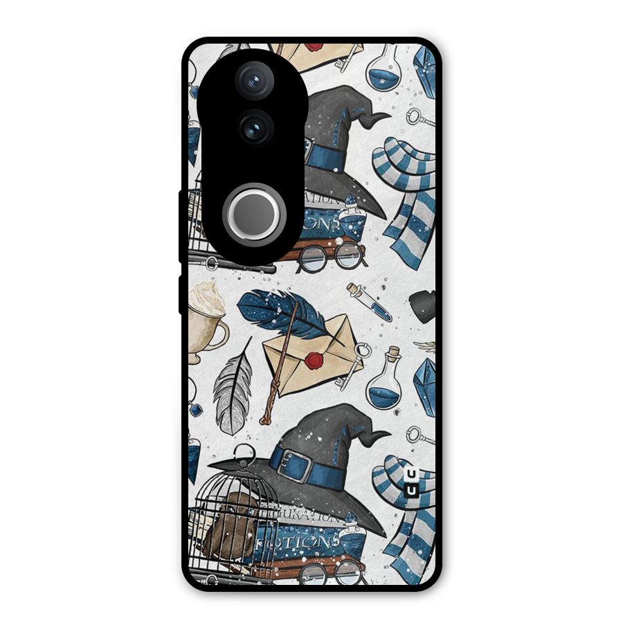 Blue Feather Hat Design Metal Back Case for Vivo V50e