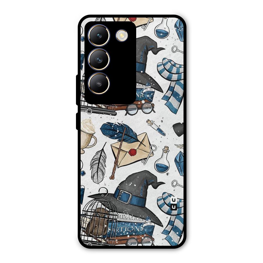 Blue Feather Hat Design Metal Back Case for Vivo Y200e