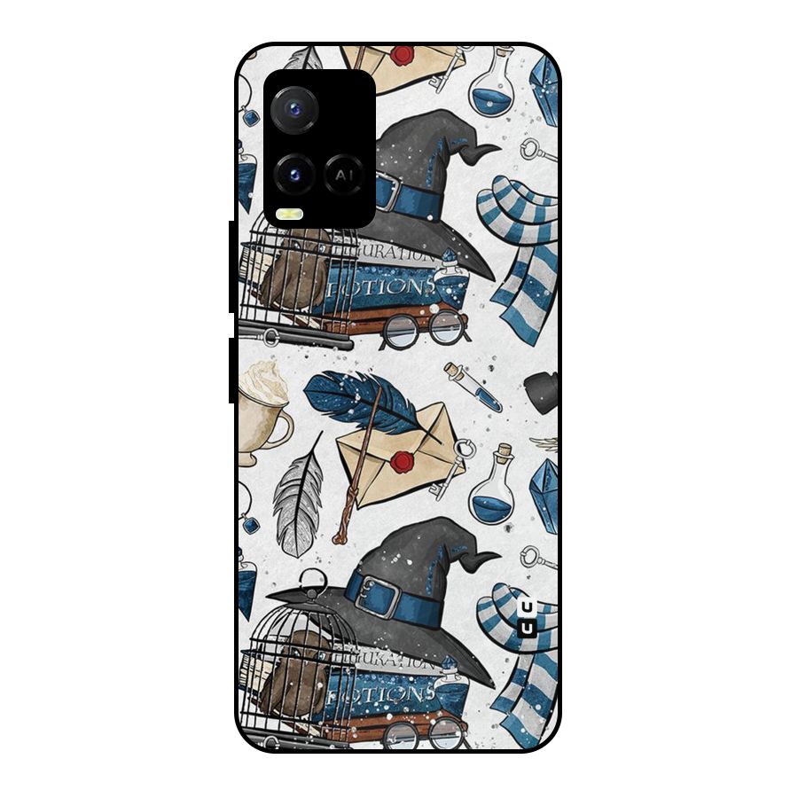 Blue Feather Hat Design Metal Back Case for Vivo Y21 2021