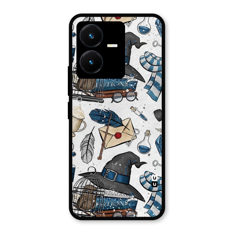 Blue Feather Hat Design Metal Back Case for Vivo Y22