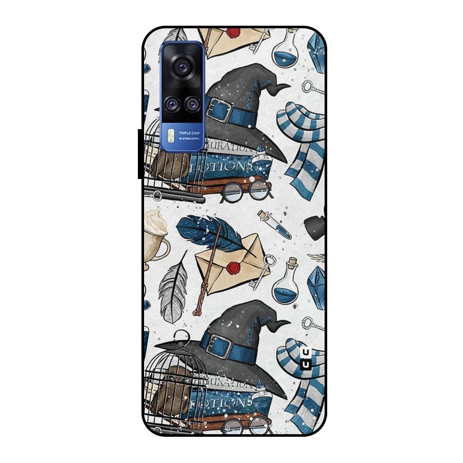 Blue Feather Hat Design Metal Back Case for Vivo Y51