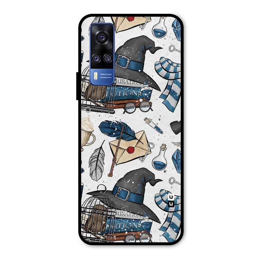 Blue Feather Hat Design Metal Back Case for Vivo Y51A