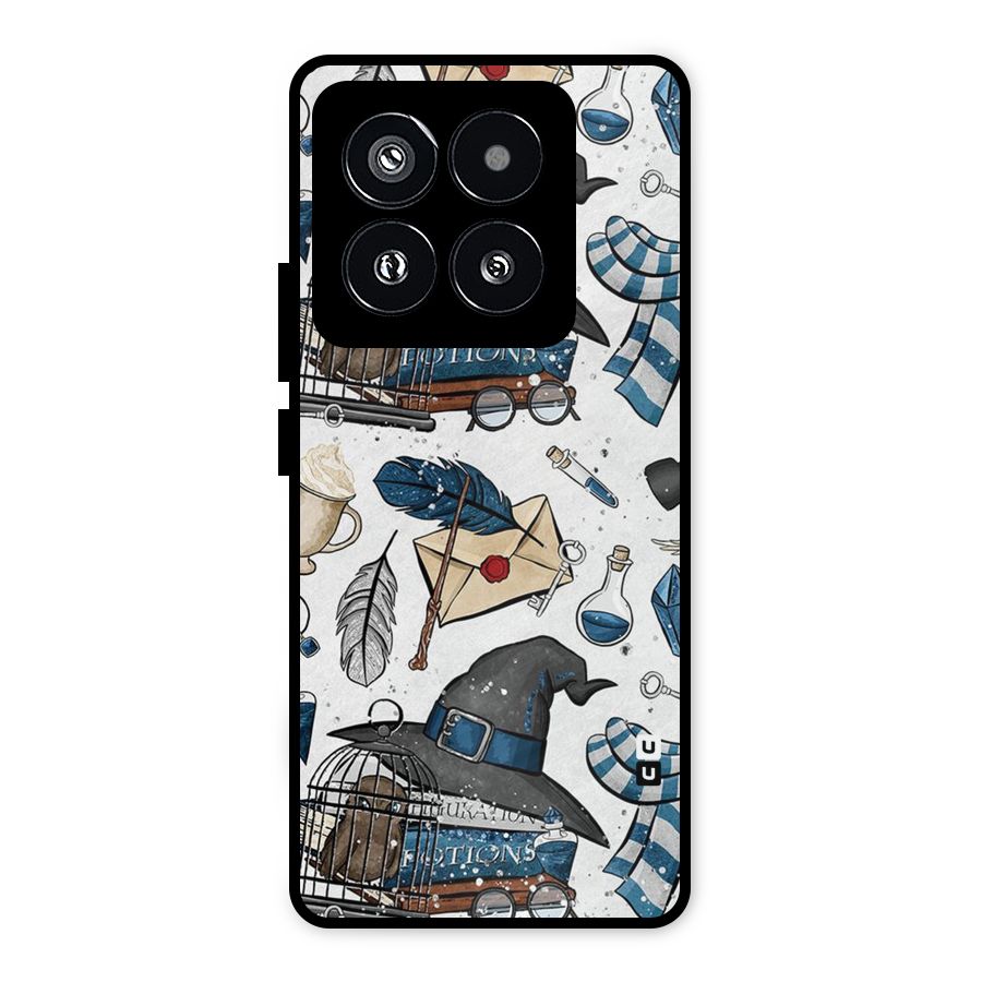 Blue Feather Hat Design Metal Back Case for Xiaomi 14 Pro