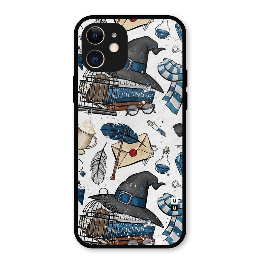 Blue Feather Hat Design Metal Back Case for iPhone 12