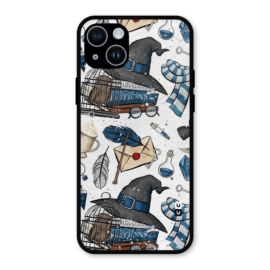 Blue Feather Hat Design Metal Back Case for iPhone 14
