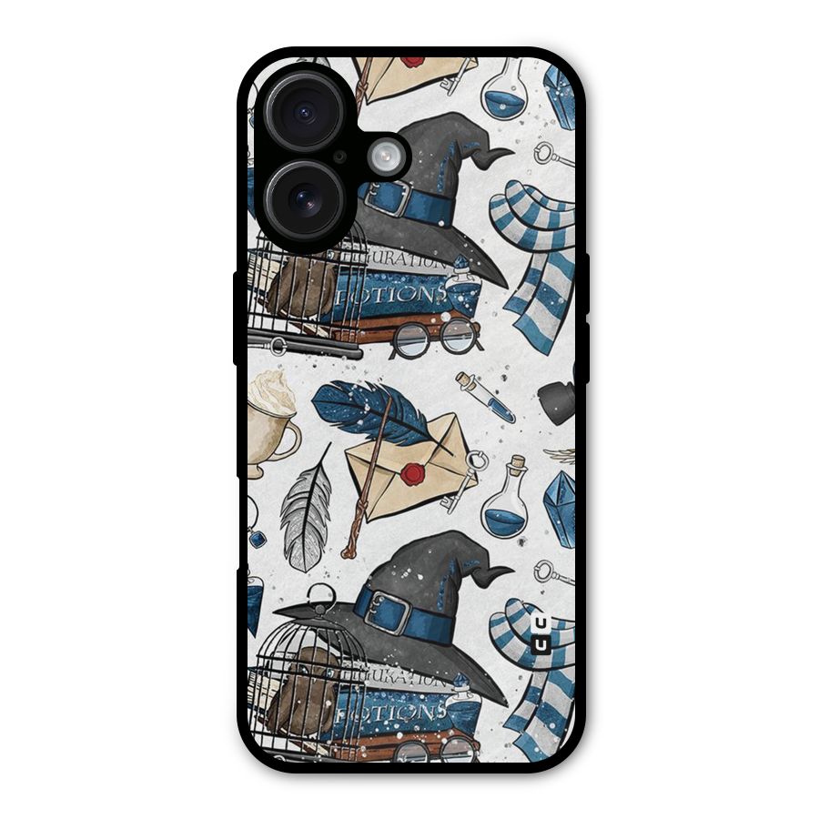 Blue Feather Hat Design Metal Back Case for iPhone 16