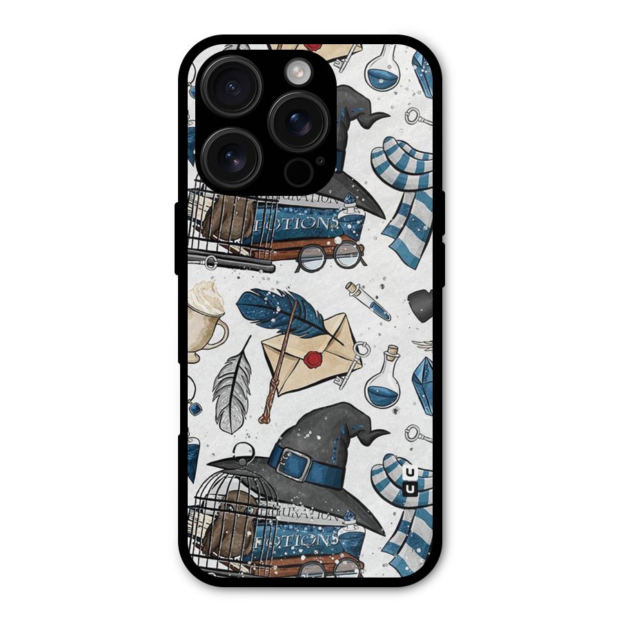 Blue Feather Hat Design Metal Back Case for iPhone 16 Pro