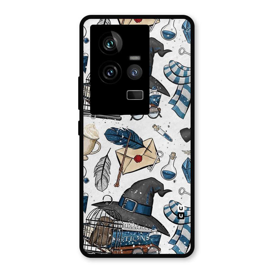 Blue Feather Hat Design Metal Back Case for iQOO 11 5G