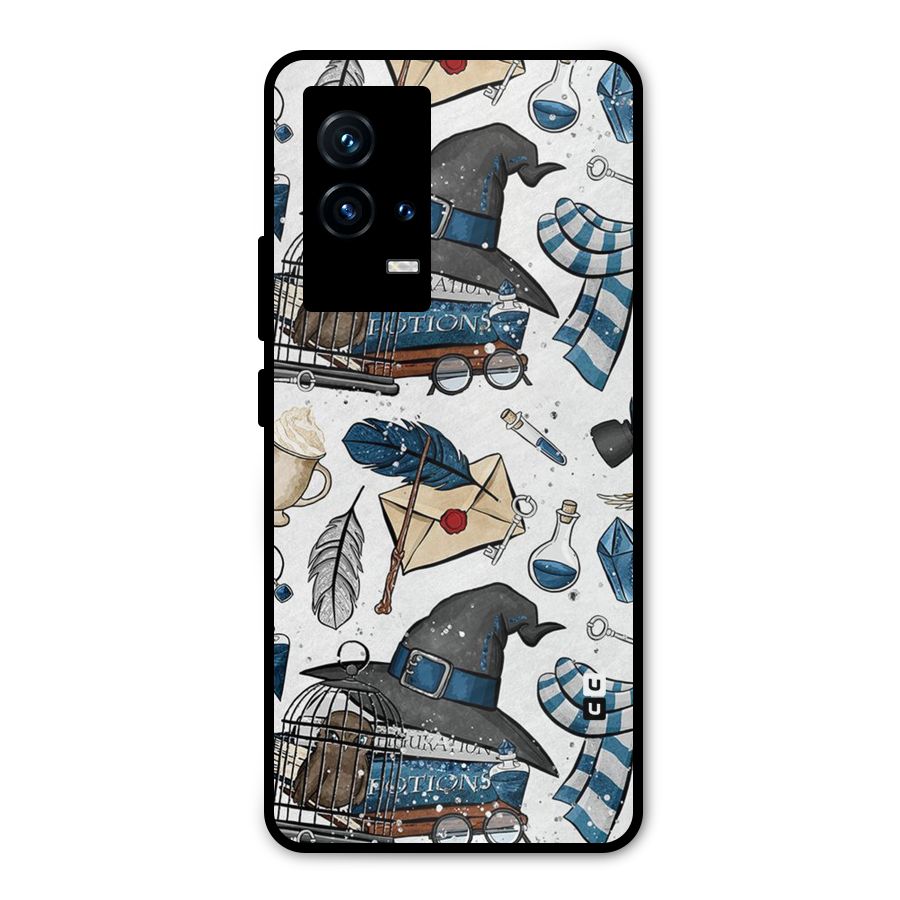 Blue Feather Hat Design Metal Back Case for iQOO 9 5G