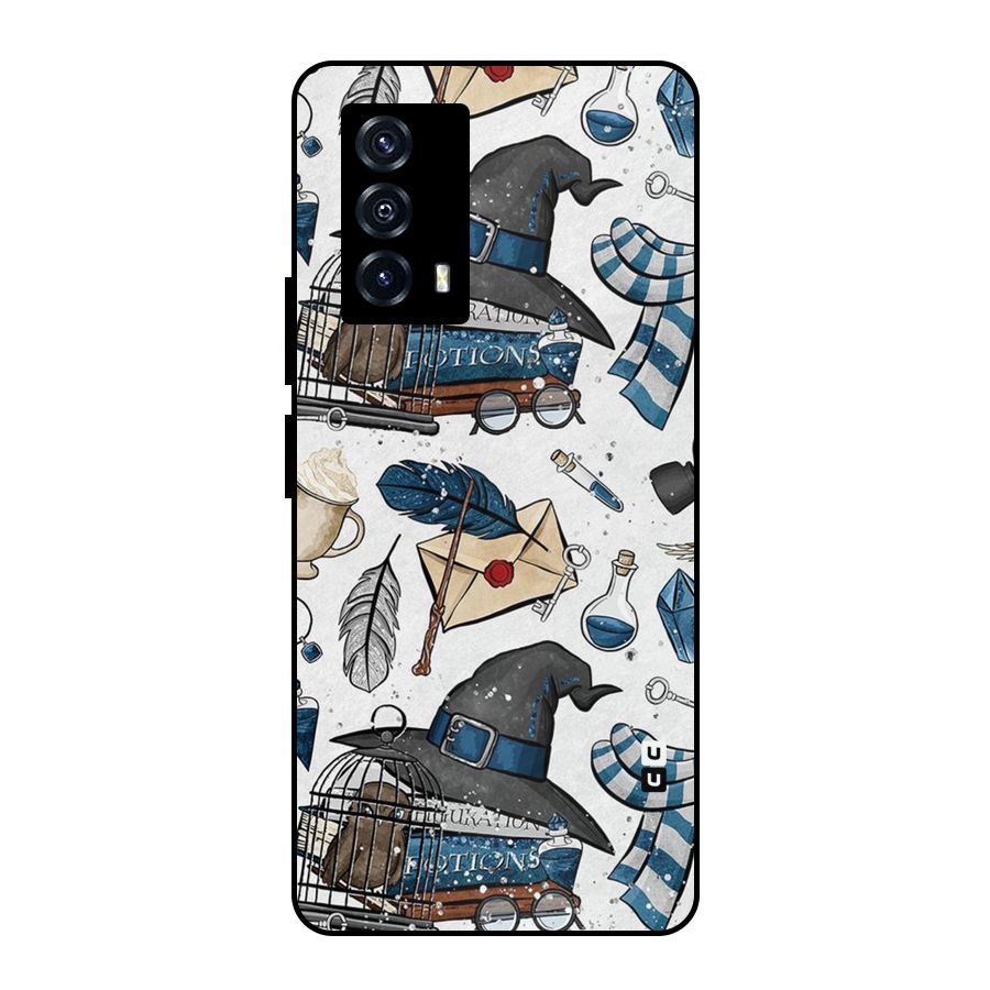 Blue Feather Hat Design Metal Back Case for iQOO Z5