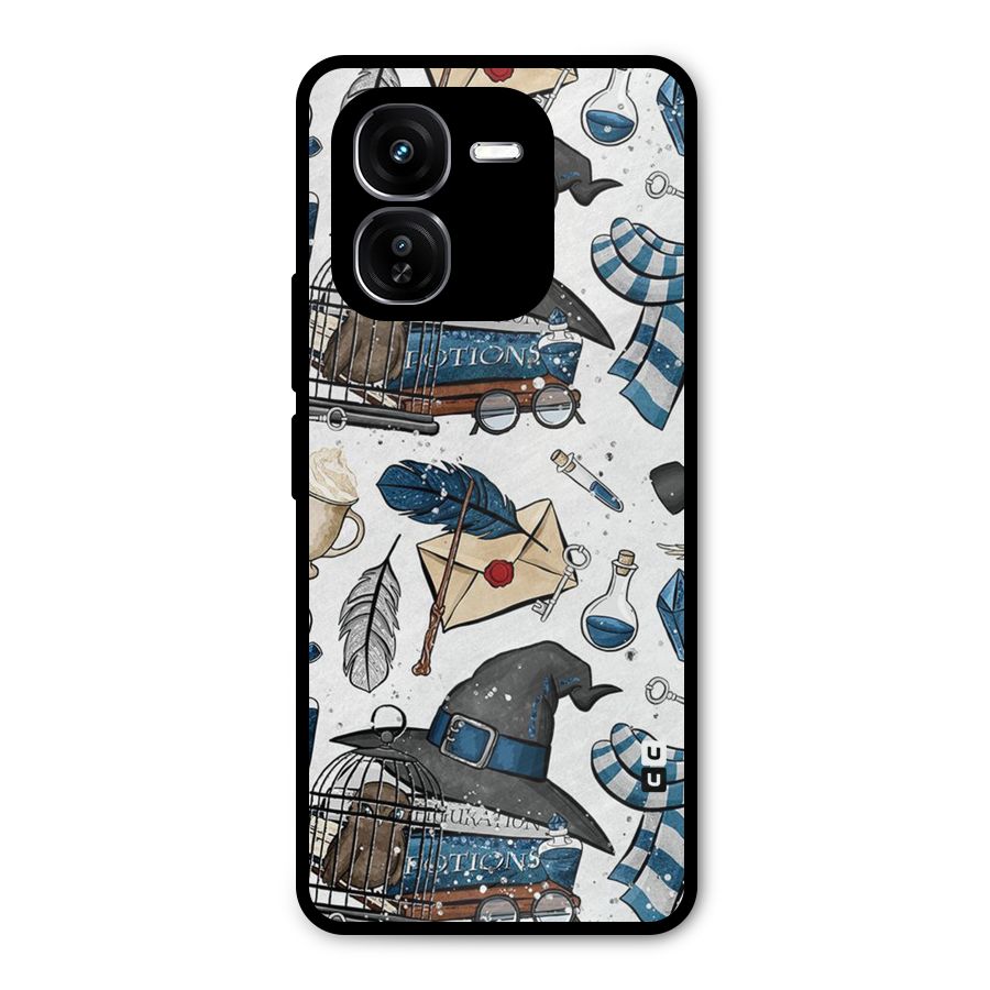 Blue Feather Hat Design Metal Back Case for iQOO Z9x