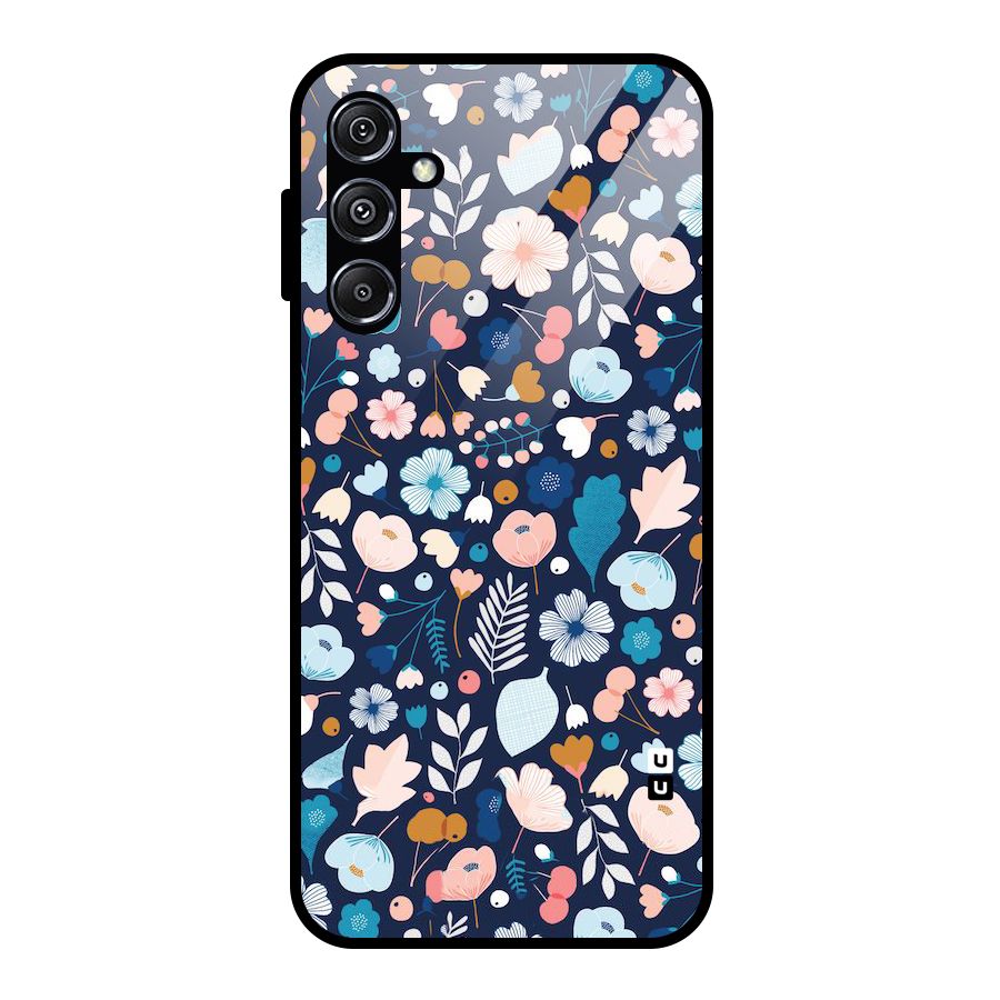 Blue Floral Glass Back Case for Galaxy M34 5G