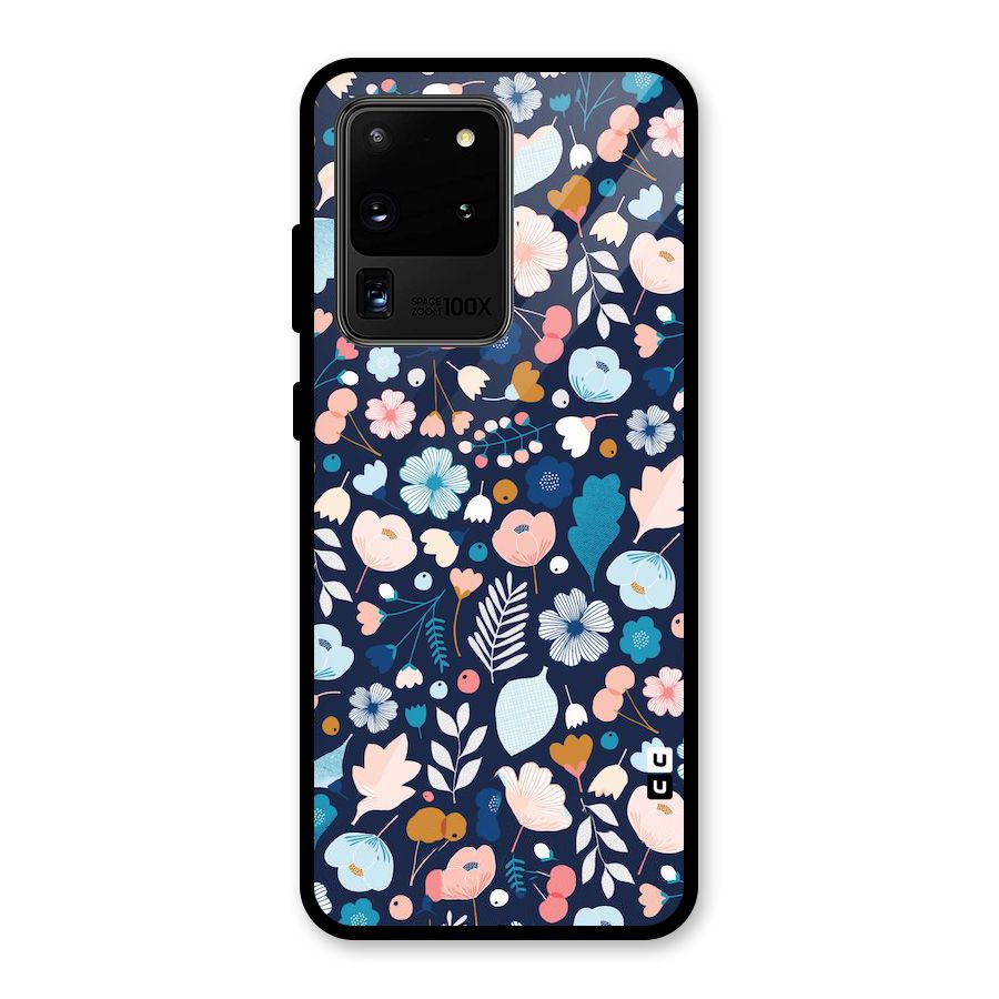 Blue Floral Glass Back Case for Galaxy S20 Ultra