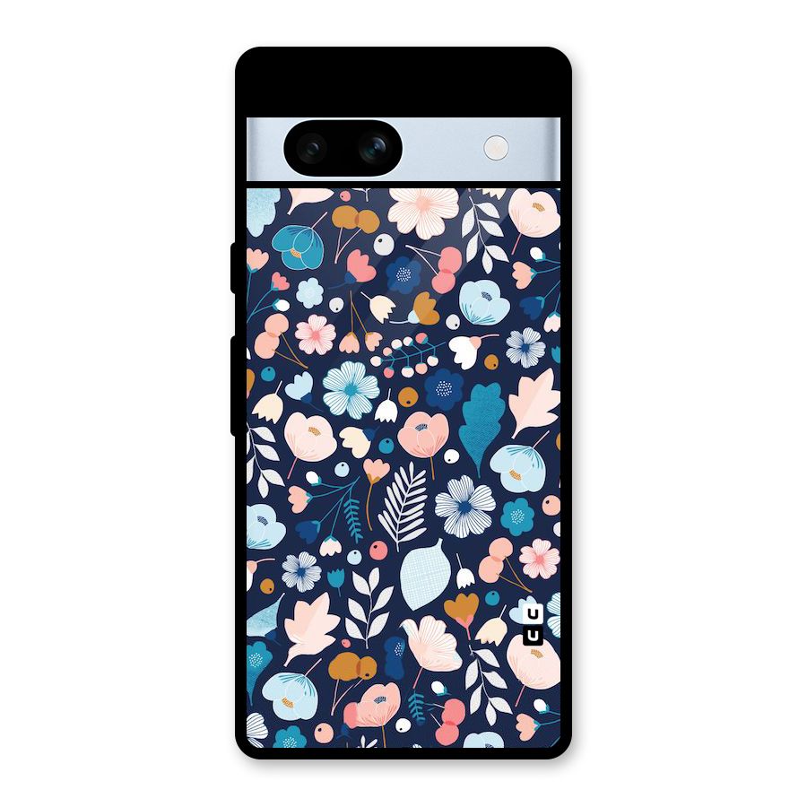 Blue Floral Glass Back Case for Google Pixel 7a