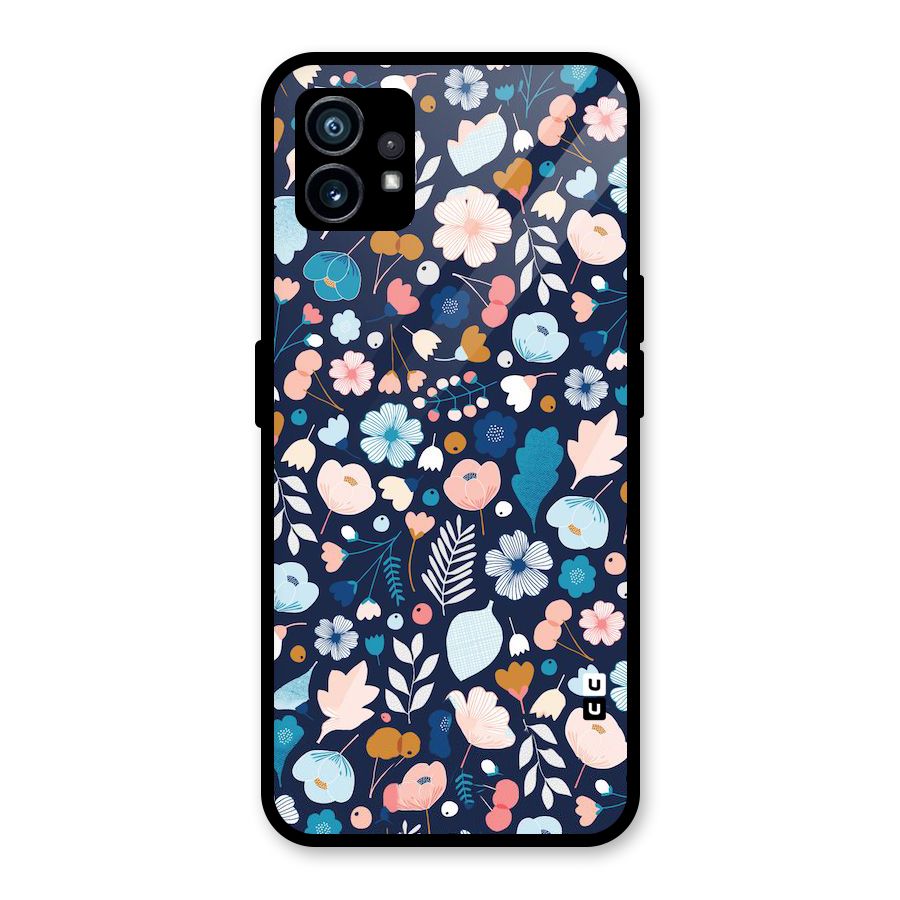 Blue Floral Glass Back Case for Nothing Phone 1