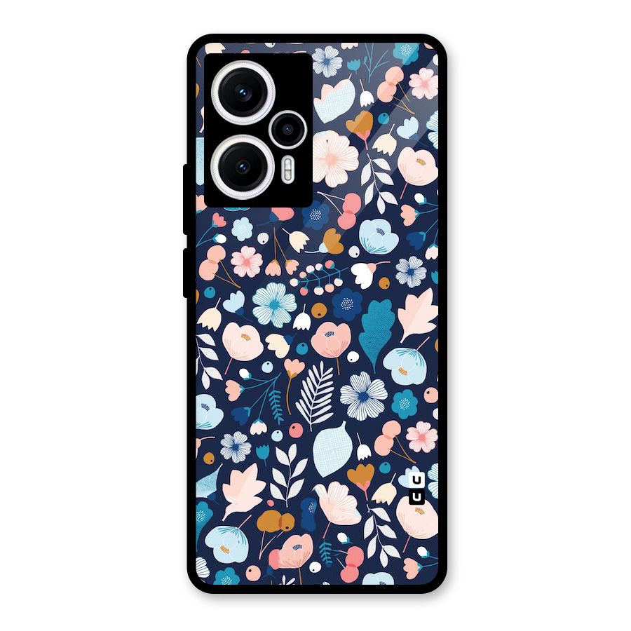Blue Floral Glass Back Case for Poco F5