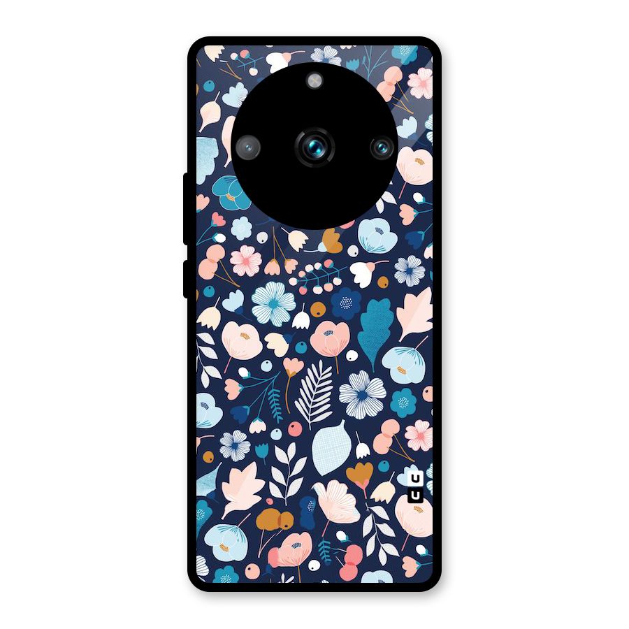Blue Floral Glass Back Case for Realme 11 Pro