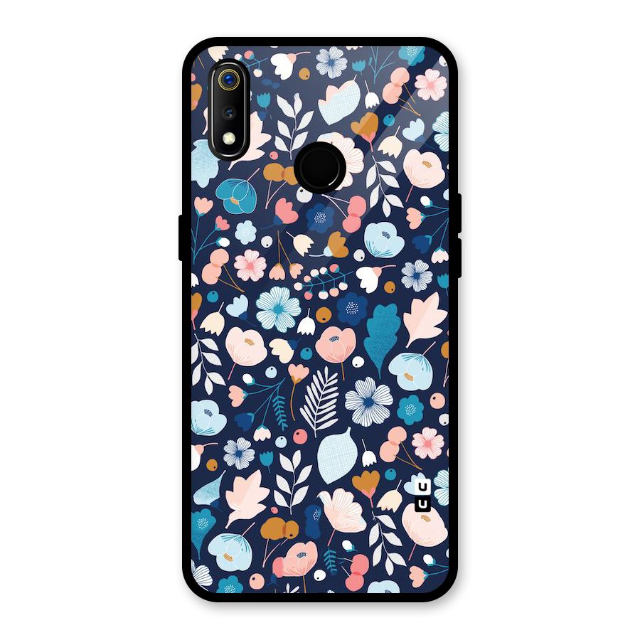 Blue Floral Glass Back Case for Realme 3i