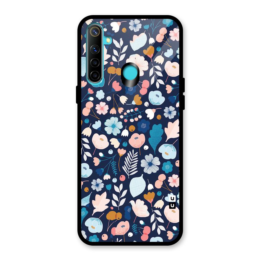 Blue Floral Glass Back Case for Realme 5i