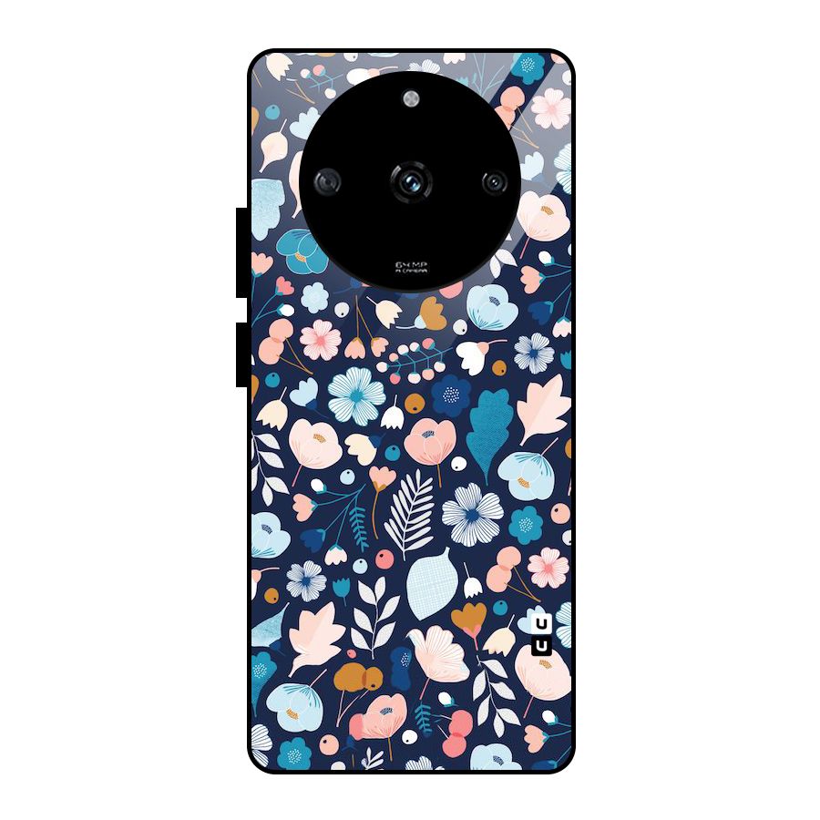 Blue Floral Glass Back Case for Realme Narzo 60 5G