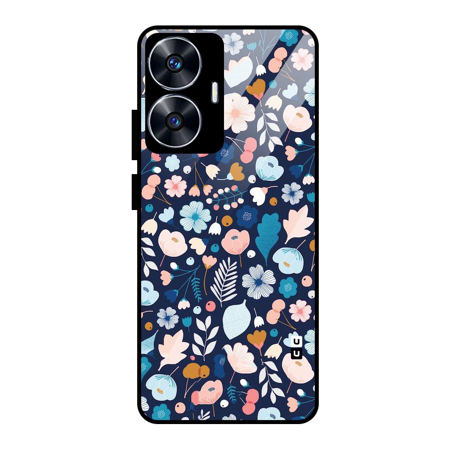 Blue Floral Glass Back Case for Realme Narzo N55