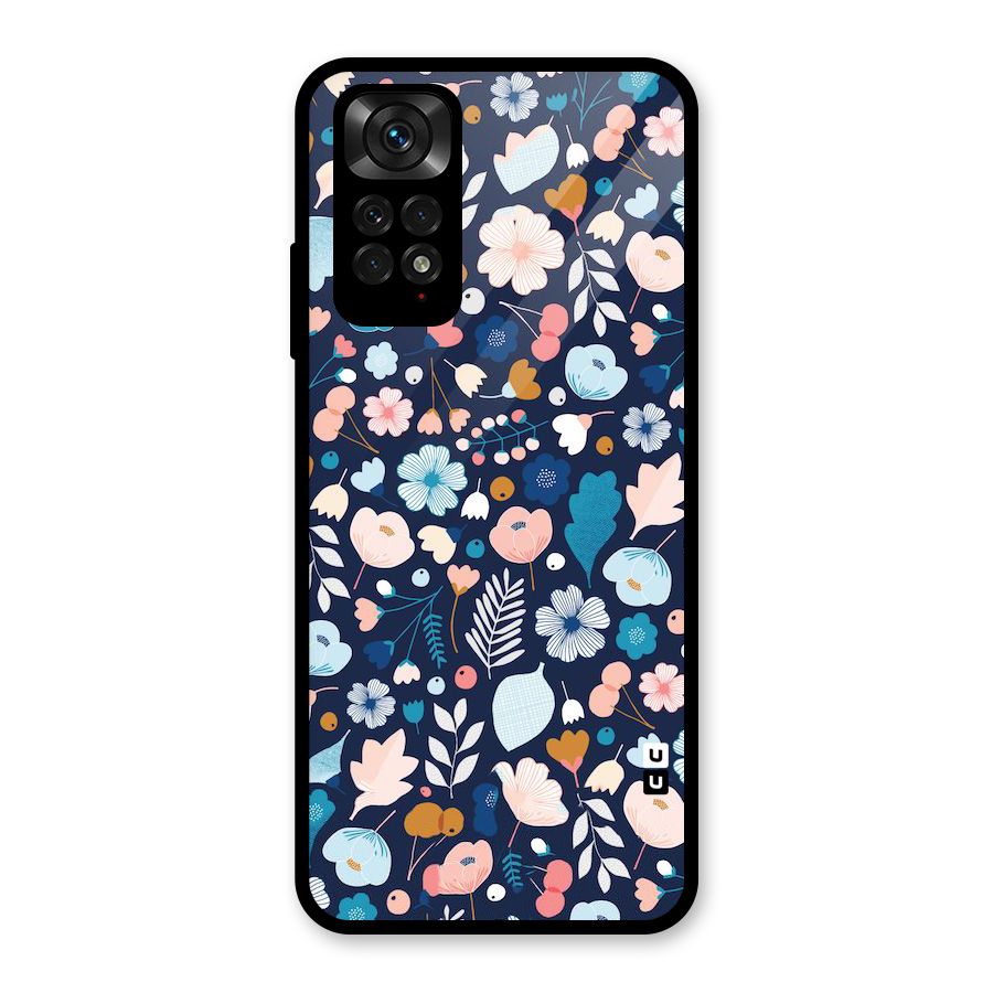 Blue Floral Glass Back Case for Redmi Note 11S