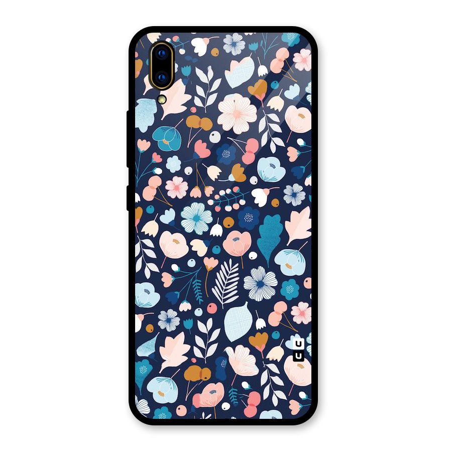 Blue Floral Glass Back Case for Vivo V11 Pro