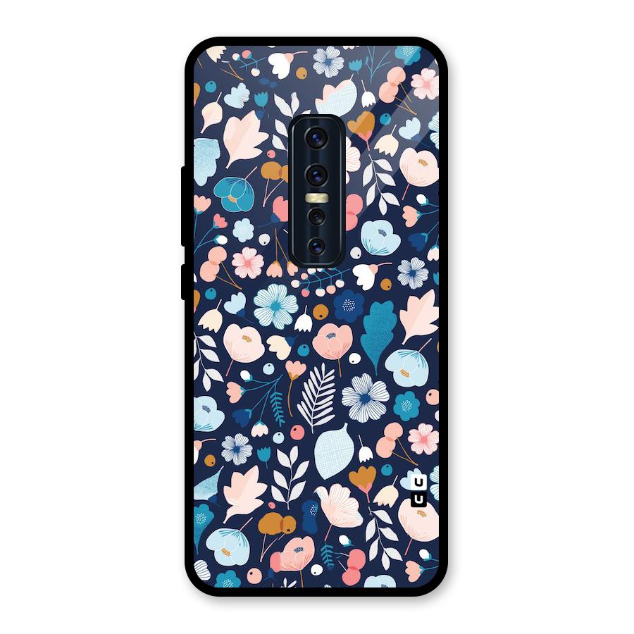 Blue Floral Glass Back Case for Vivo V17 Pro