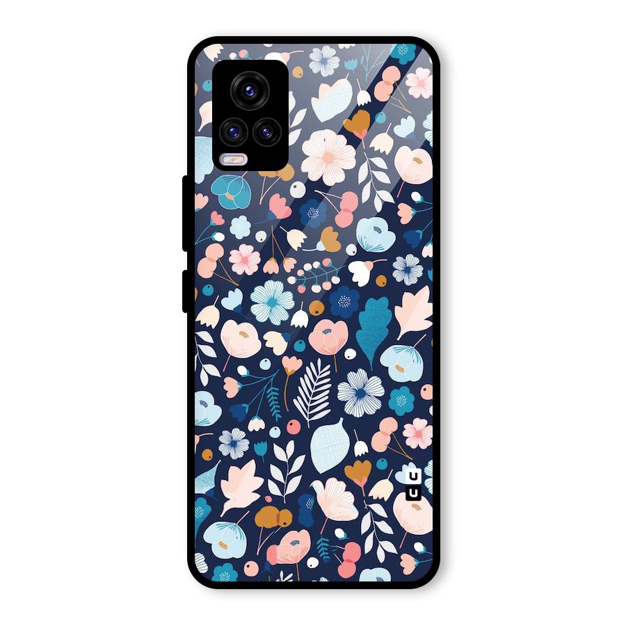 Blue Floral Glass Back Case for Vivo V20 2021