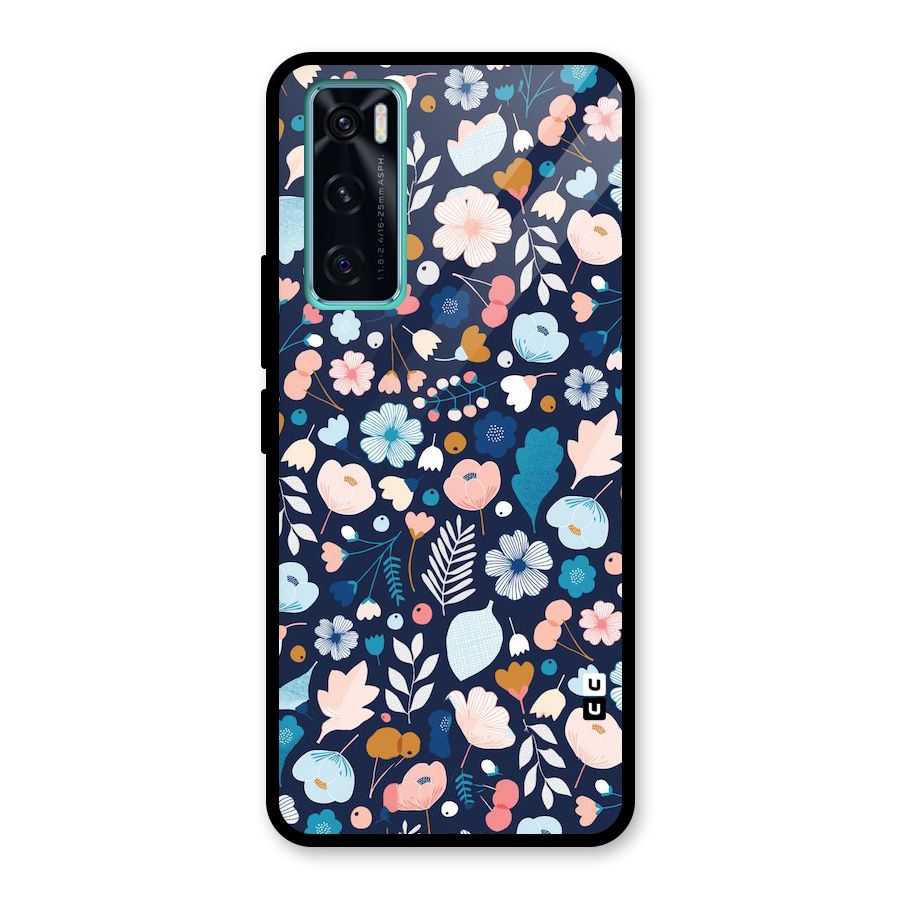 Blue Floral Glass Back Case for Vivo V20 SE