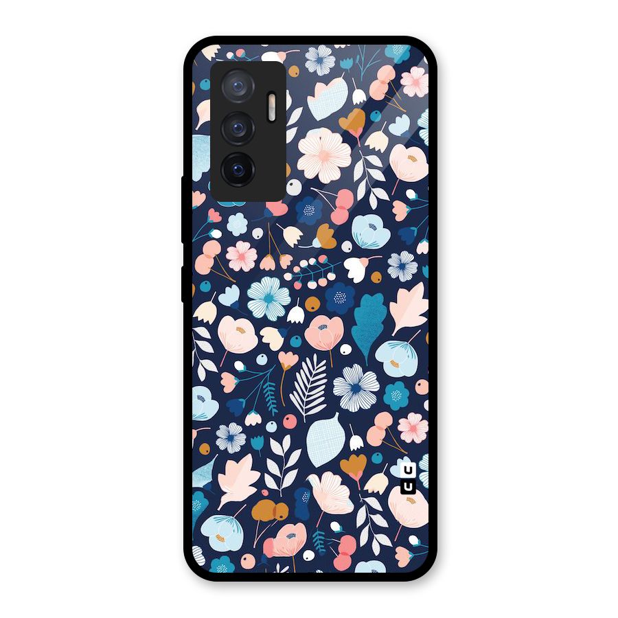 Blue Floral Glass Back Case for Vivo V23e