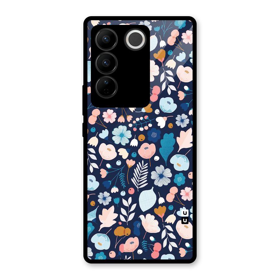 Blue Floral Glass Back Case for Vivo V27