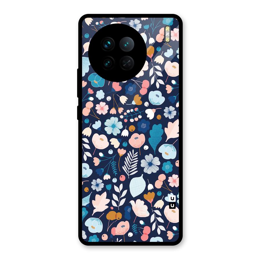 Blue Floral Glass Back Case for Vivo X90