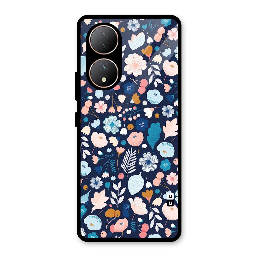 Blue Floral Glass Back Case for Vivo Y100A