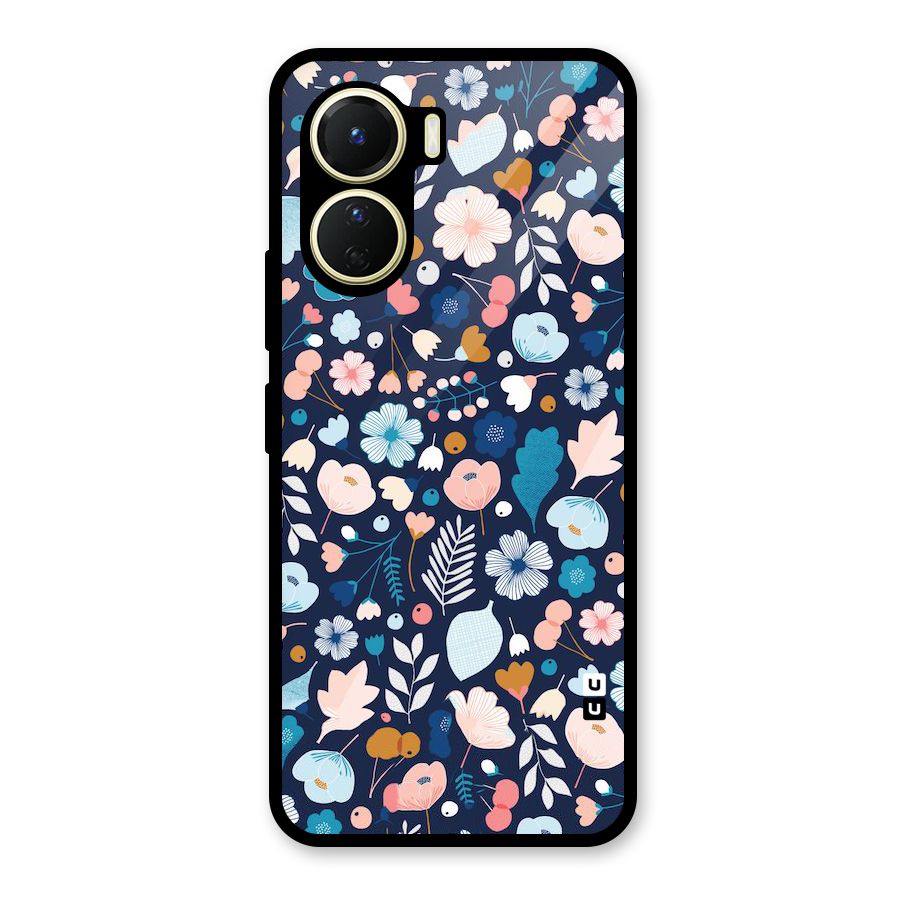 Blue Floral Glass Back Case for Vivo Y16