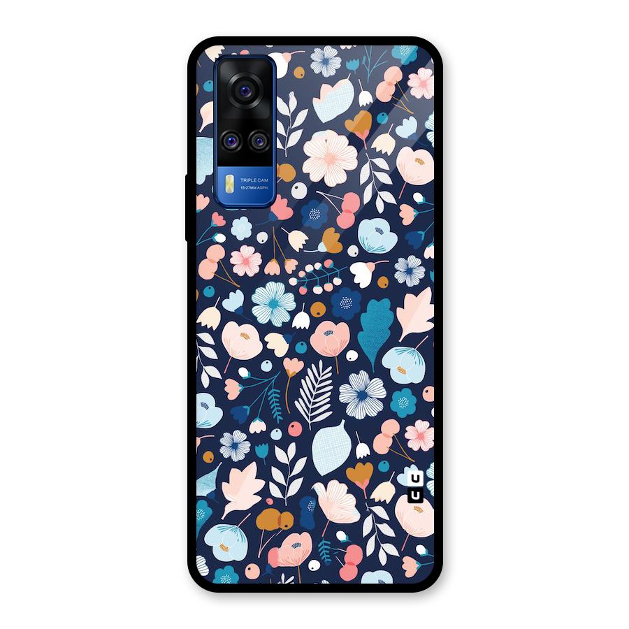 Blue Floral Glass Back Case for Vivo Y31