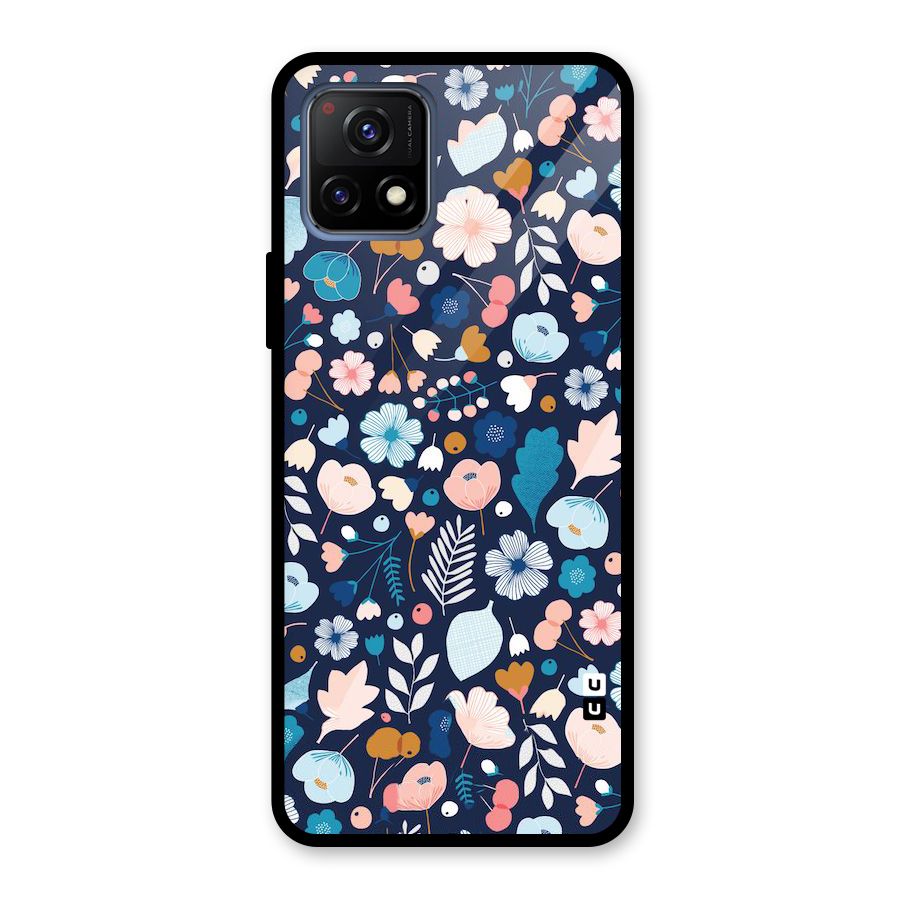 Blue Floral Glass Back Case for Vivo Y72 5G