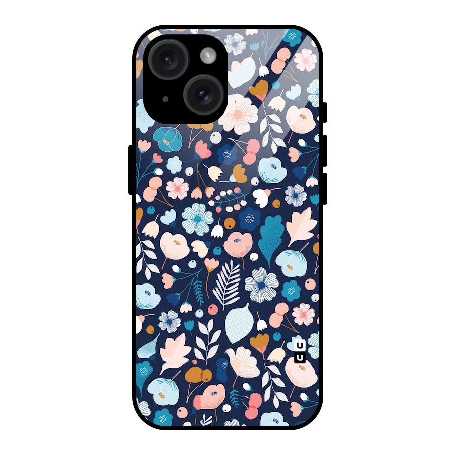 Blue Floral Glass Back Case for iPhone 15